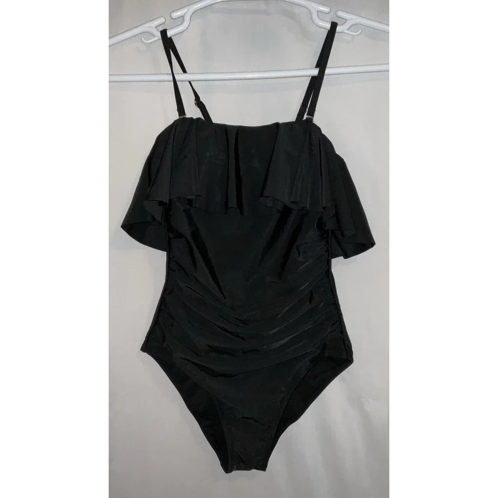 NWT Women's Smismivo‎ One Piece Ruffle Flounce Ruched Swimsuit Black - Small